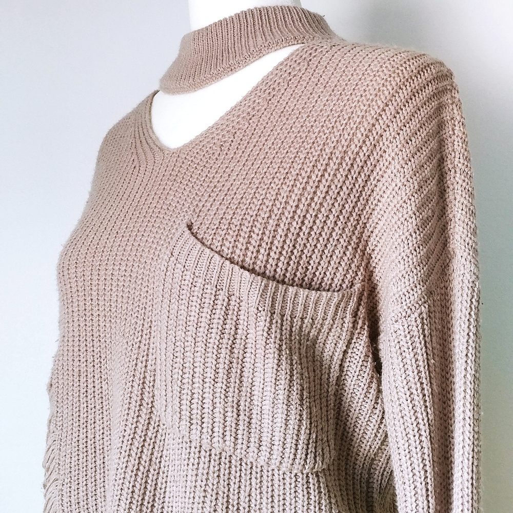 DEEP SUGAR Distressed V-Neck Pocket Sweater